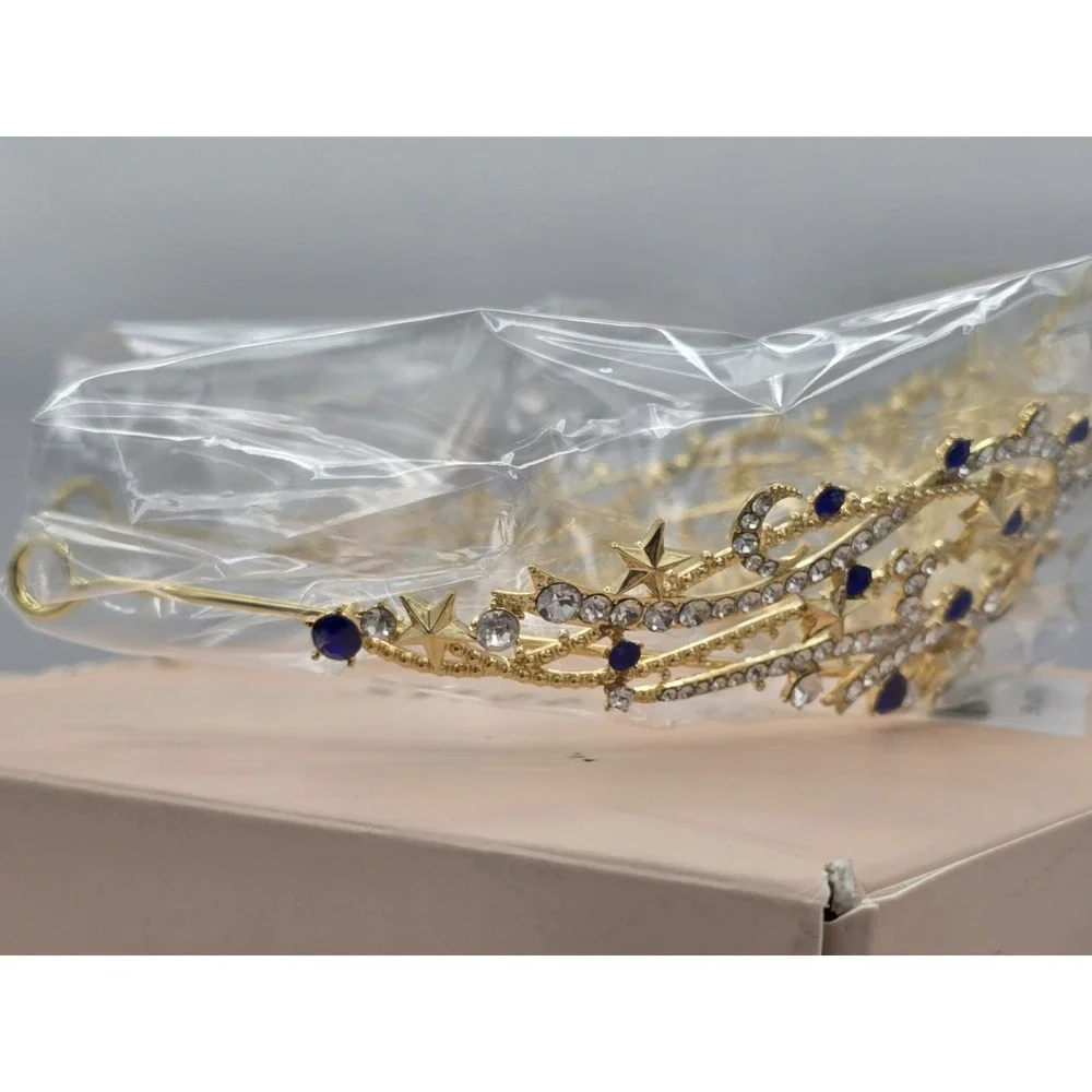NEW SWEETV Zodiac Crown/Tiara - Gold/Silver/Aqua/Blue - Symbol‎ Taurus